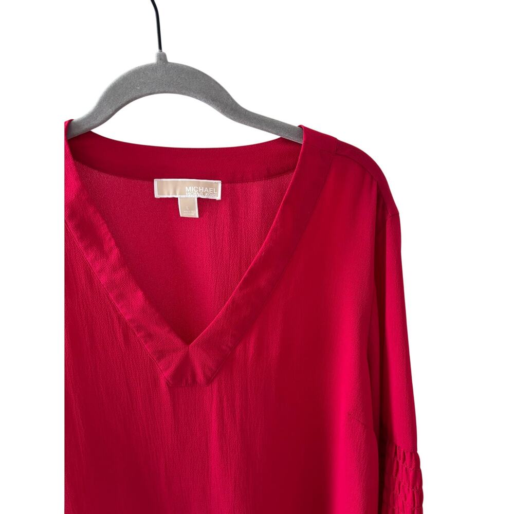 Michael Michael Kors Red V-Neck Blouse Womens Large Long Sleeve Smocked Sleeve - Picture 5 of 10